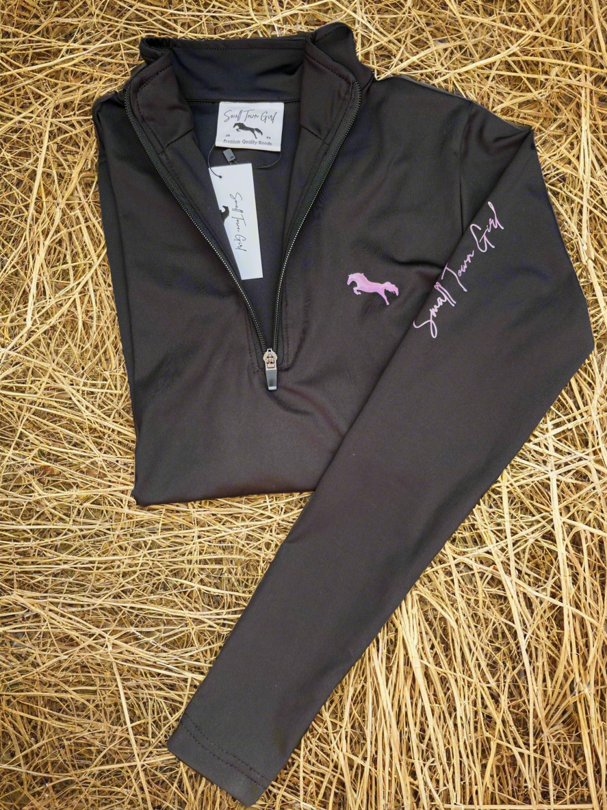 EQUESTRIAN ππππ πππππ LONG SLEEVE | BLACK WITH PURPLE SILICONE PRINT TECHNICAL STRETCH
