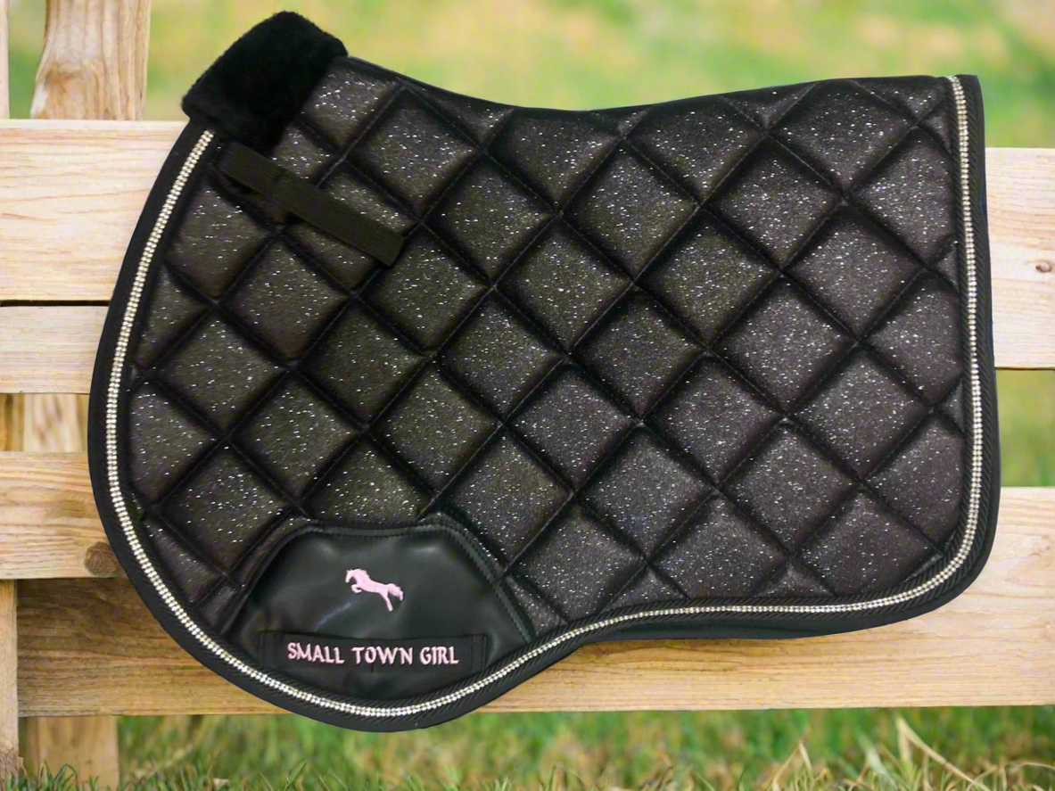 š Black Glitter & Rhinestone Saddle Pad ā Glam Equestrian Style | Small Town Girl