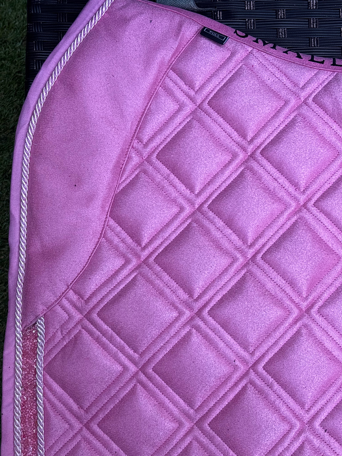 Candy Crush Dressage Saddle Pad | Pink Suede Saddle Pad with Rhinestone Trim | Quilted