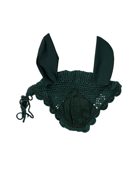 Dark Green Crochet Horse Ear Bonnet – Elegant Equestrian Fly Veil