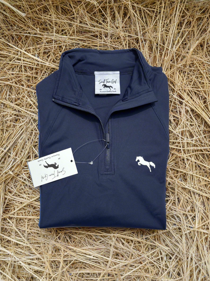 EQUESTRIAN ππππ πππππ LONG SLEEVE | NAVY BLUE WITH WHITE LOGO PRINT TECHNICAL STRETCH