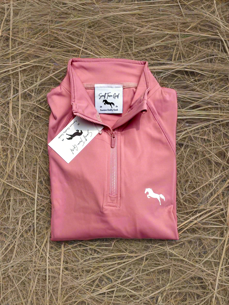 EQUESTRIAN ππππ πππππ LONG SLEEVE | PINK WITH WHITE LOGO PRINT TECHNICAL STRETCH