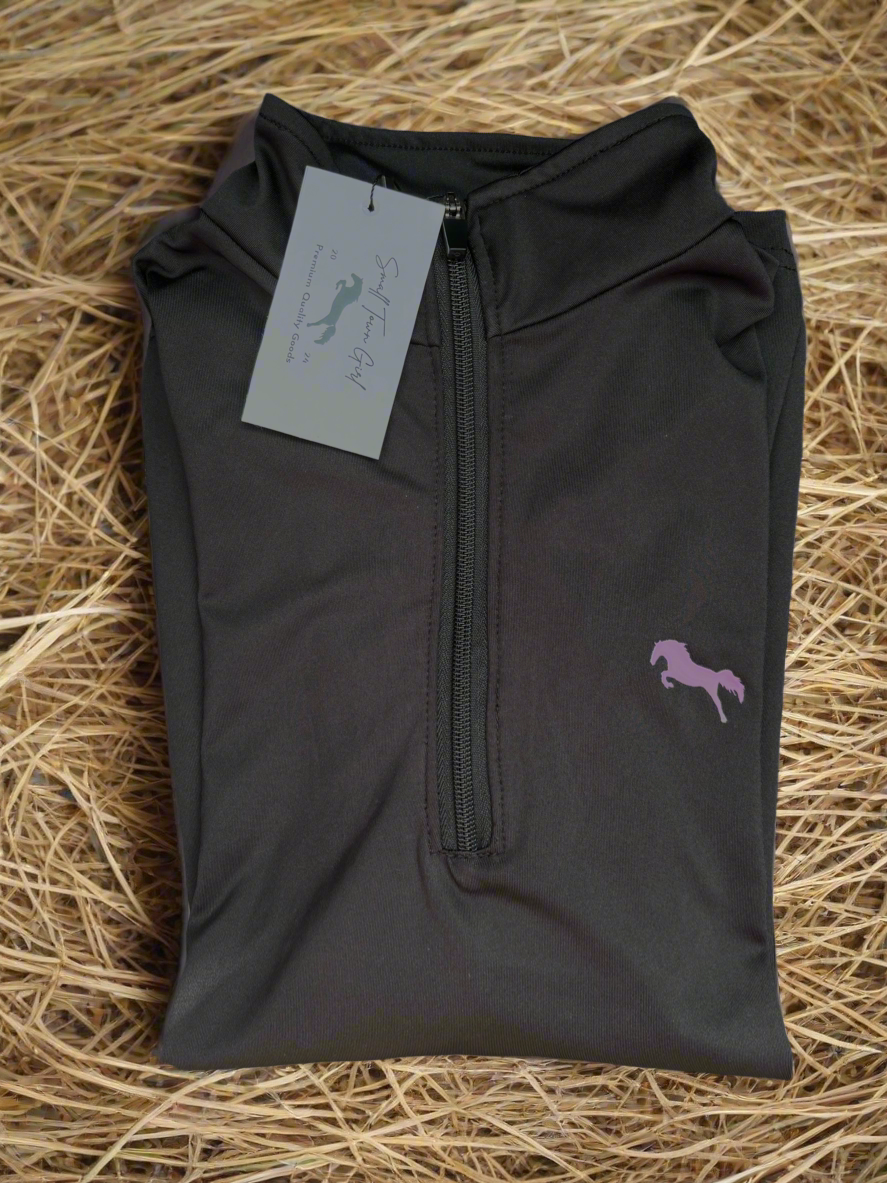 EQUESTRIAN ππππ πππππ LONG SLEEVE | BLACK WITH PURPLE SILICONE PRINT TECHNICAL STRETCH