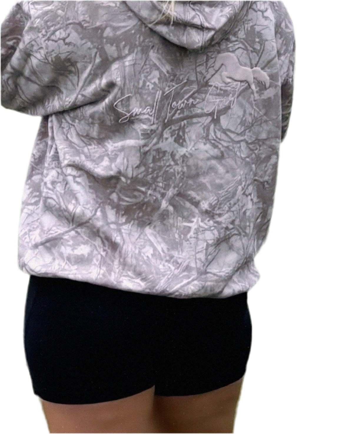 Aspen Camo Hoodie -pink puff print horse logo