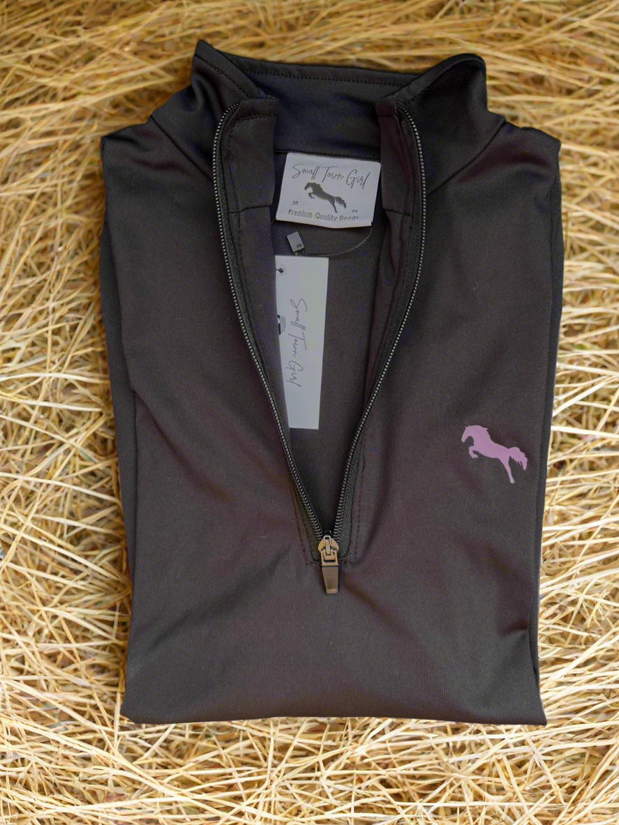 EQUESTRIAN ππππ πππππ LONG SLEEVE | BLACK WITH PURPLE SILICONE PRINT TECHNICAL STRETCH