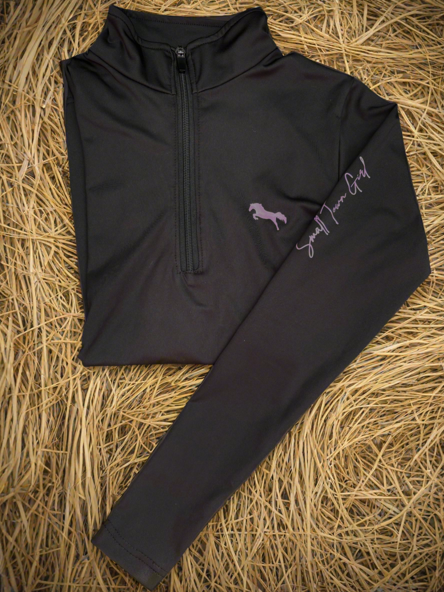 EQUESTRIAN ππππ πππππ LONG SLEEVE | BLACK WITH PURPLE SILICONE PRINT TECHNICAL STRETCH