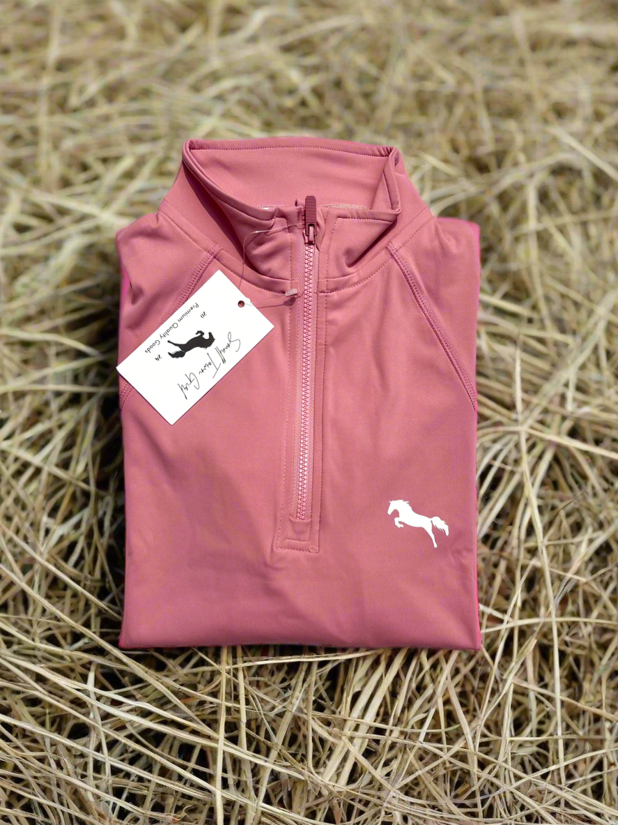 EQUESTRIAN ππππ πππππ LONG SLEEVE | PINK WITH WHITE LOGO PRINT TECHNICAL STRETCH