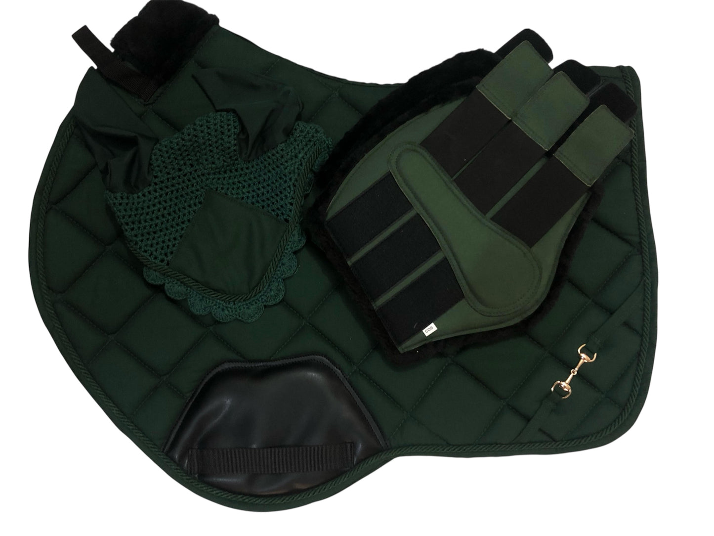 🌿 Equestrian Hunter Green Quilted Saddle Pad with Gold Bit Detail | Small Town Girl