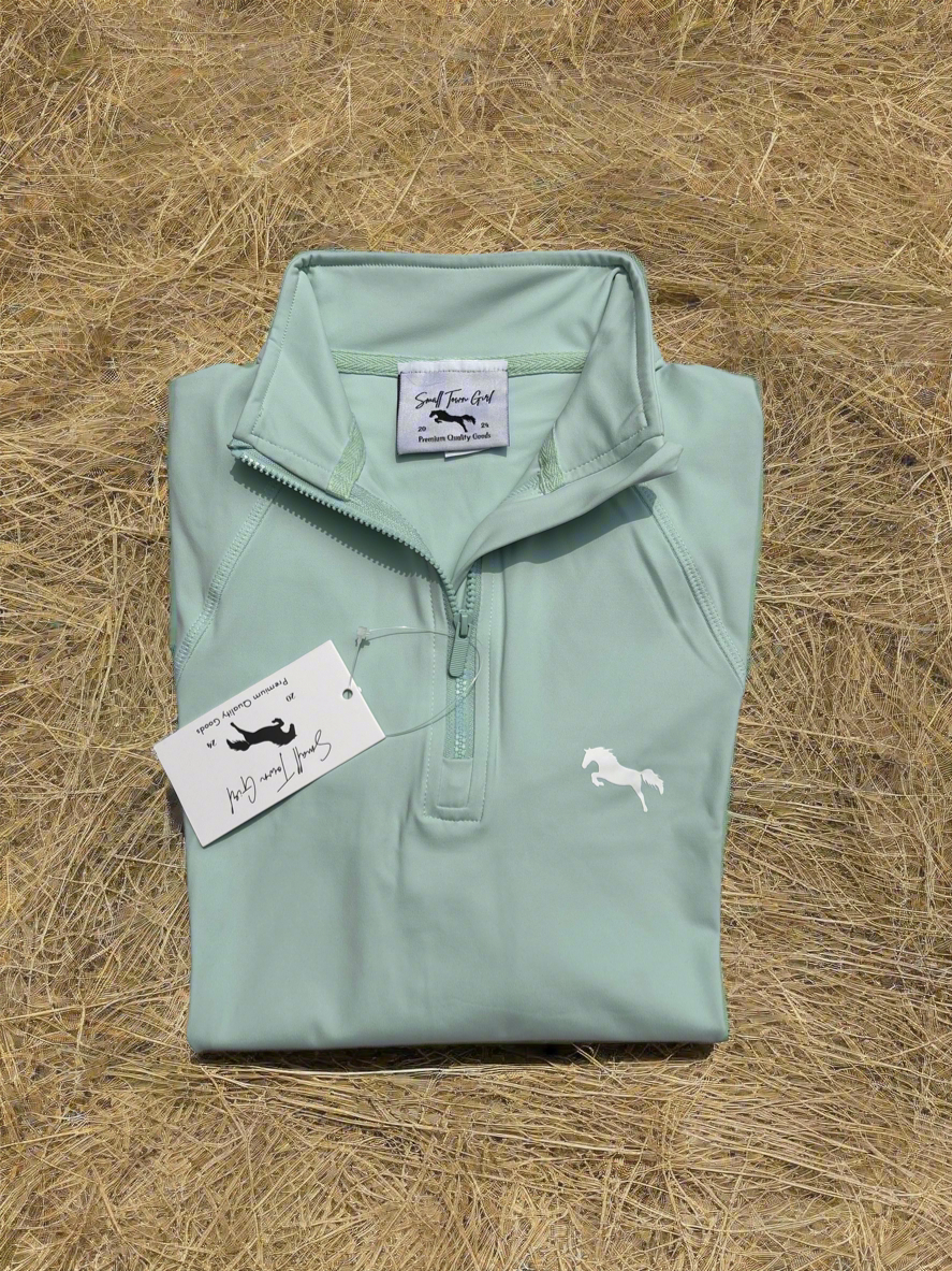 EQUESTRIAN ππππ πππππ LONG SLEEVE | MINT GREEN WITH WHITE LOGO PRINT TECHNICAL STRETCH
