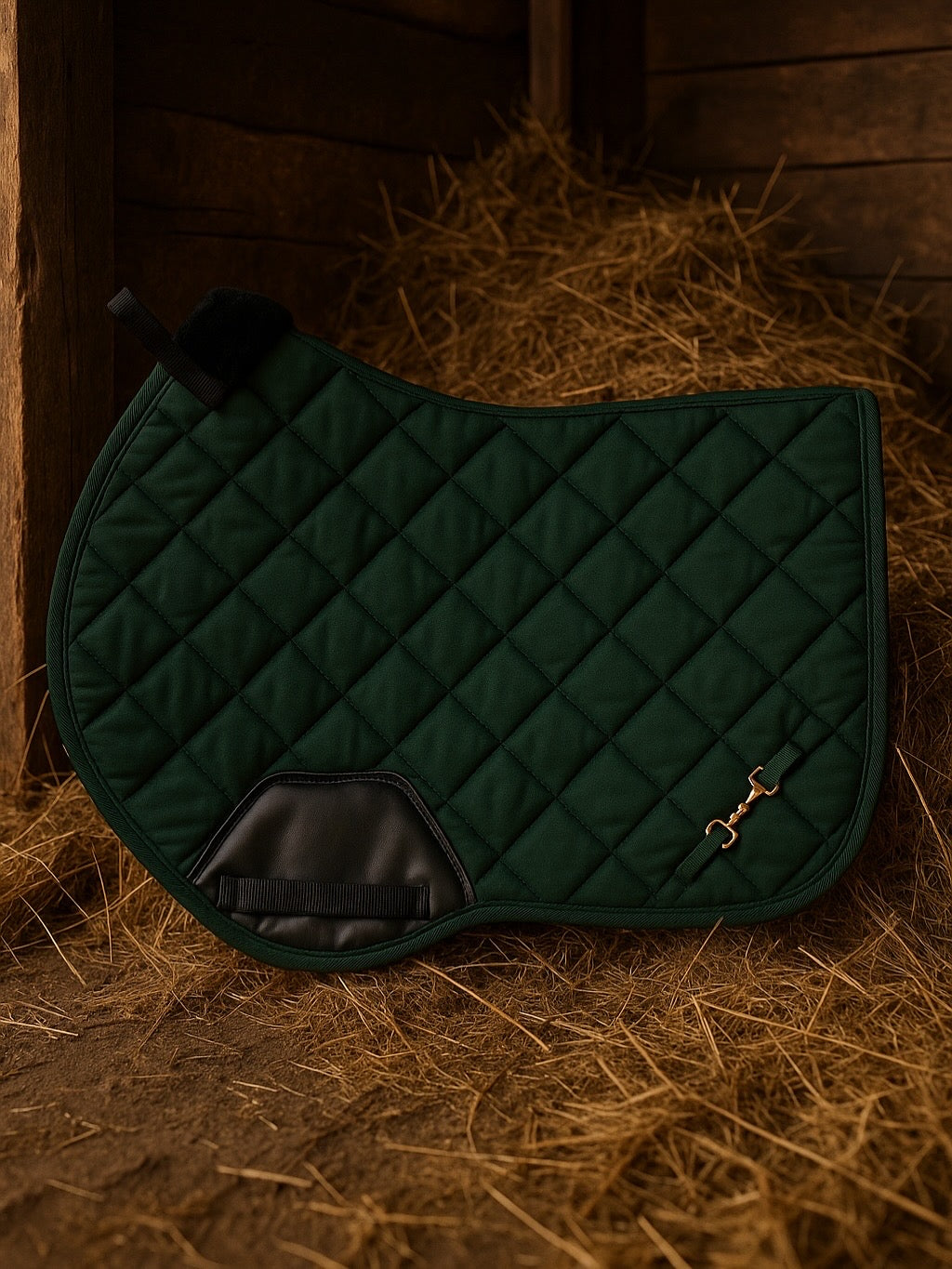 🌿 Equestrian Hunter Green Quilted Saddle Pad with Gold Bit Detail | Small Town Girl
