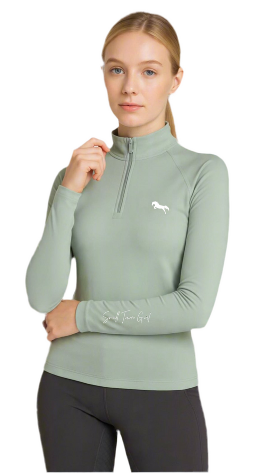 EQUESTRIAN 𝐁𝐀𝐒𝐄 𝐋𝐀𝐘𝐄𝐑 LONG SLEEVE | MINT GREEN WITH WHITE LOGO PRINT TECHNICAL STRETCH