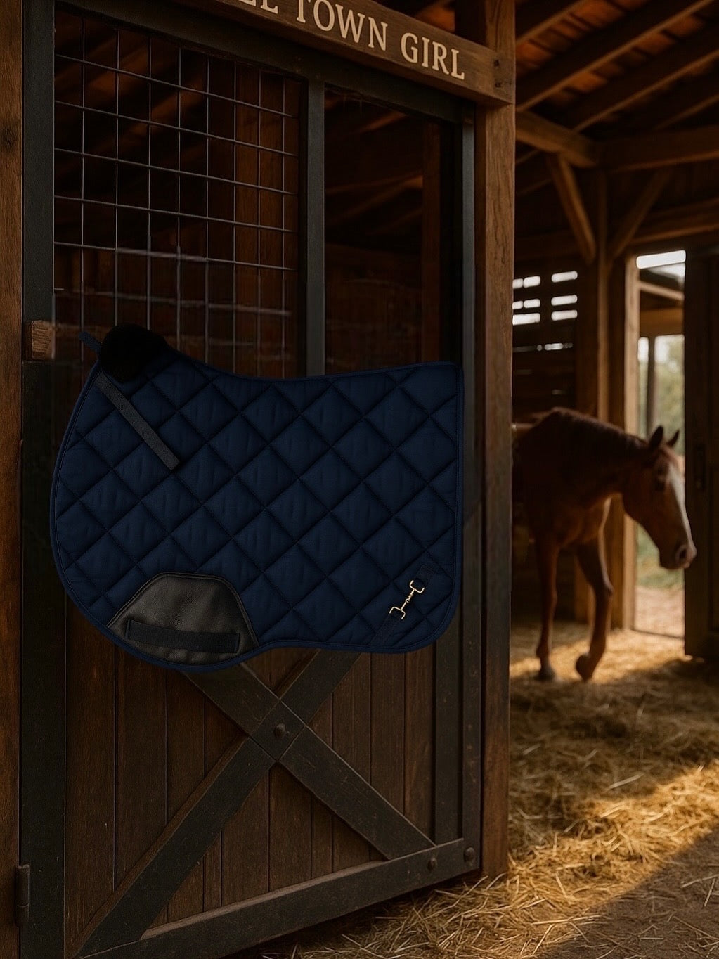 ๐ Equestrian Navy Quilted Saddle Pad with Gold Bit Detail | Small Town Girl