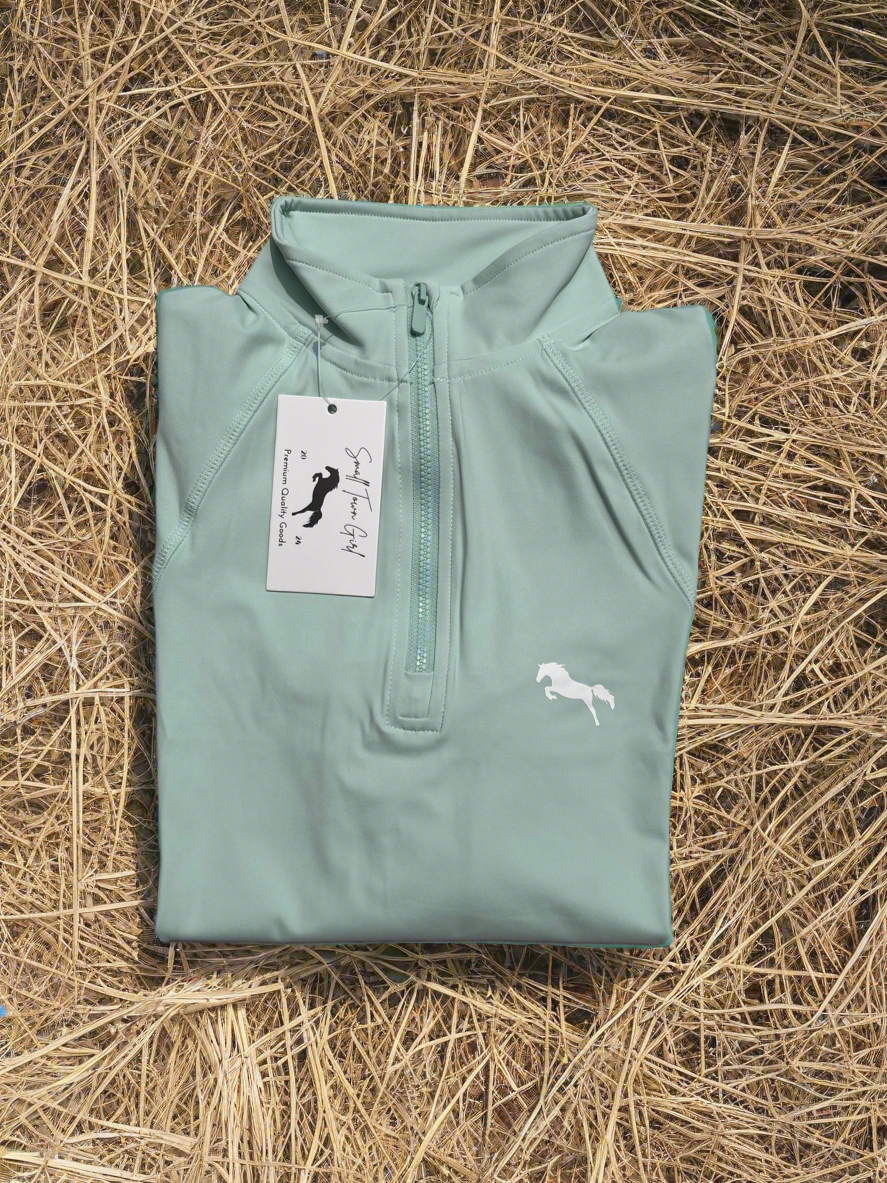 EQUESTRIAN ππππ πππππ LONG SLEEVE | MINT GREEN WITH WHITE LOGO PRINT TECHNICAL STRETCH