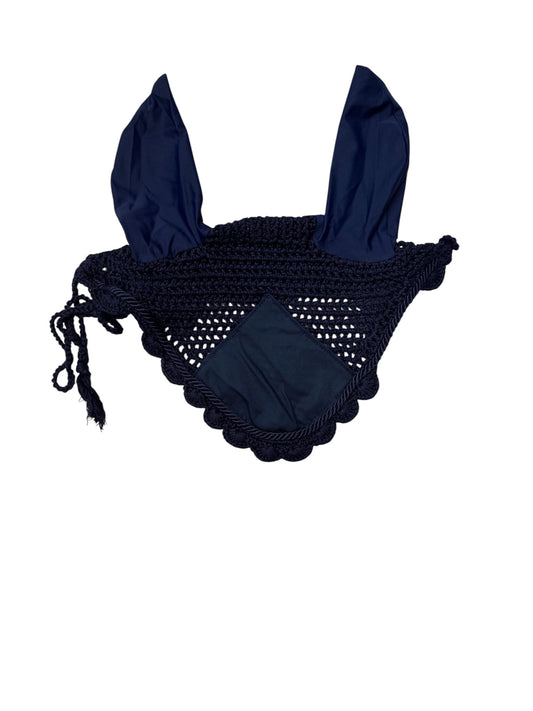 Navy Blue Crochet Horse Ear Bonnet – Elegant Equestrian Fly Veil