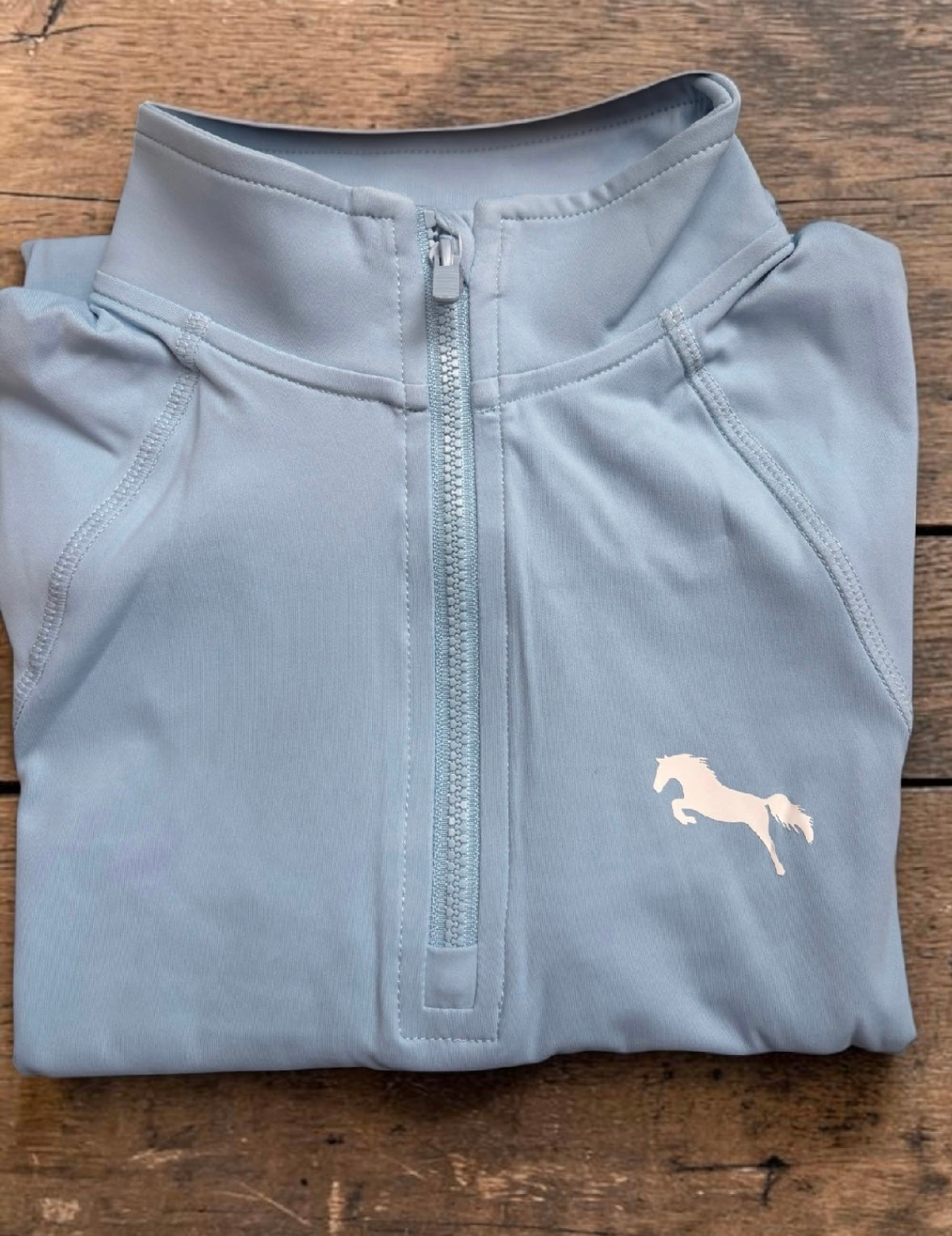 EQUESTRIAN ππππ πππππ LONG SLEEVE | BABY BLUE WITH WHITE LOGO PRINT TECHNICAL STRETCH