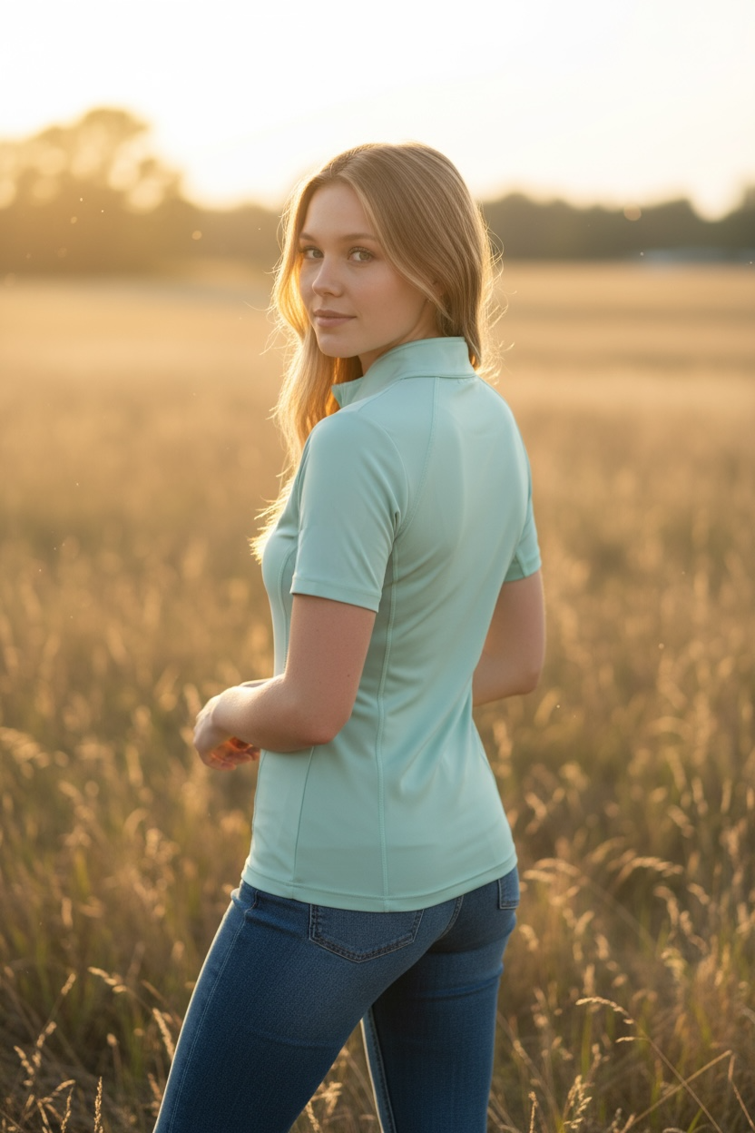 EQUESTRIAN ππππ πππππ SHORT SLEEVE | MINT GREEN WITH WHITE LOGO PRINT TECHNICAL STRETCH