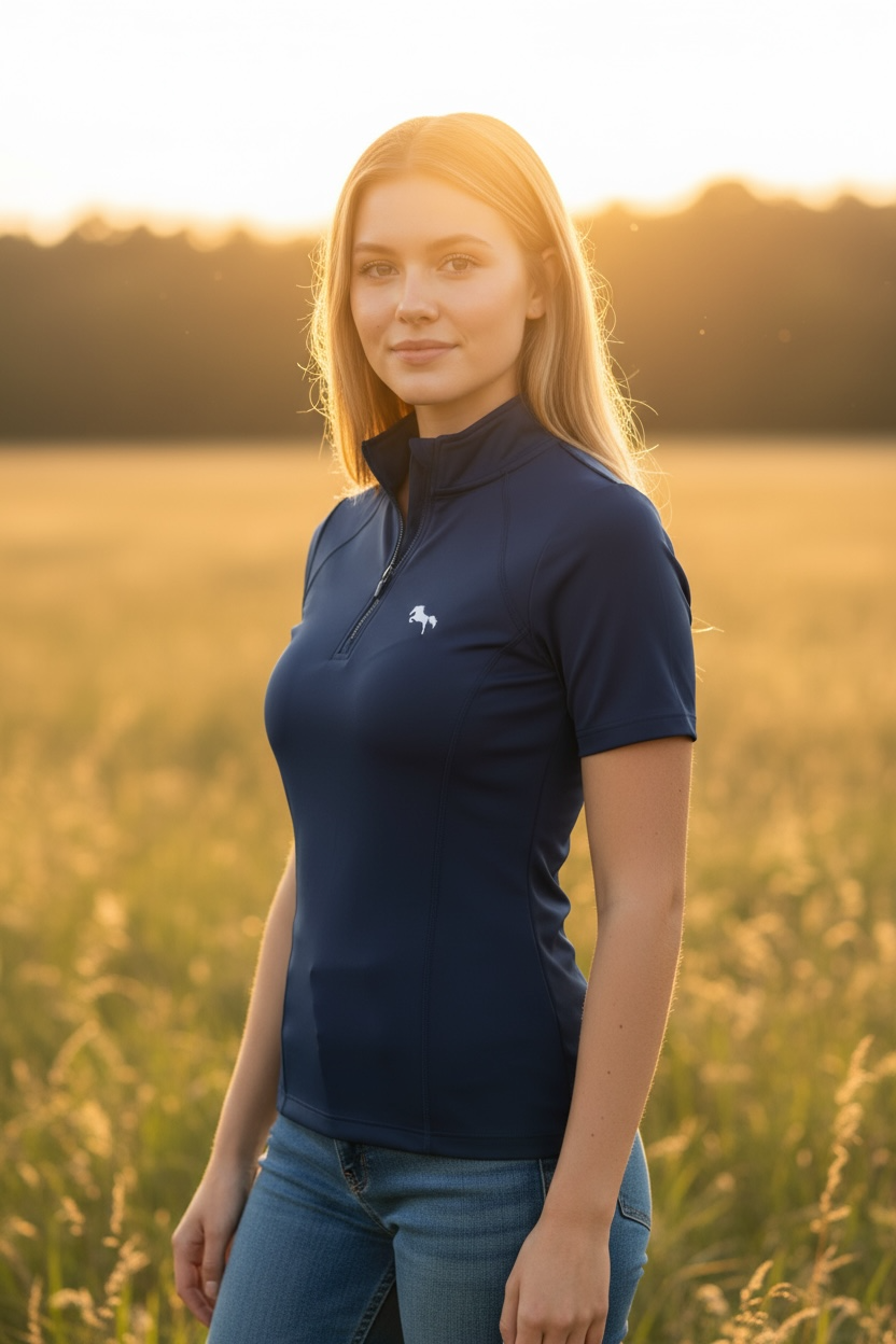 EQUESTRIAN ππππ πππππ SHORT SLEEVE | NAVY BLUE WITH WHITE LOGO PRINT TECHNICAL STRETCH