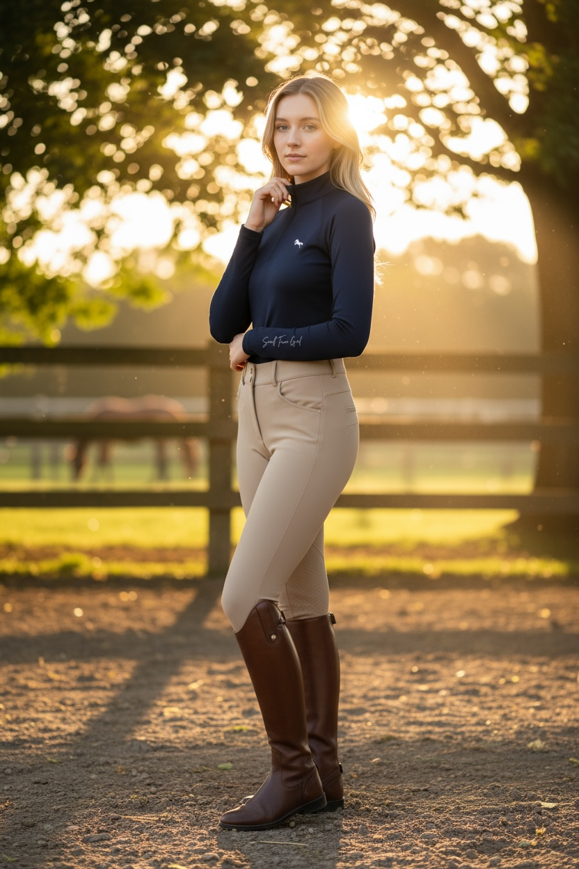 EQUESTRIAN ππππ πππππ LONG SLEEVE | NAVY BLUE WITH WHITE LOGO PRINT TECHNICAL STRETCH