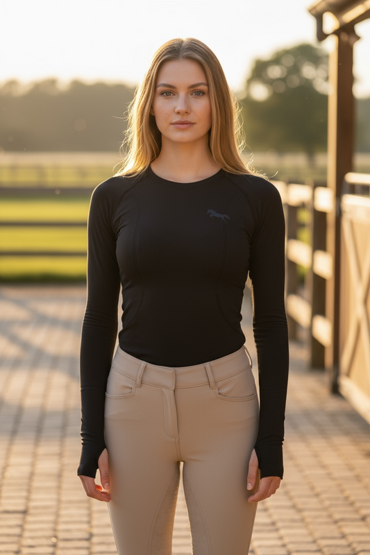 BLACK SEAMLESS- Long Sleeve Riding Shirts-WITH THUMBHOLES