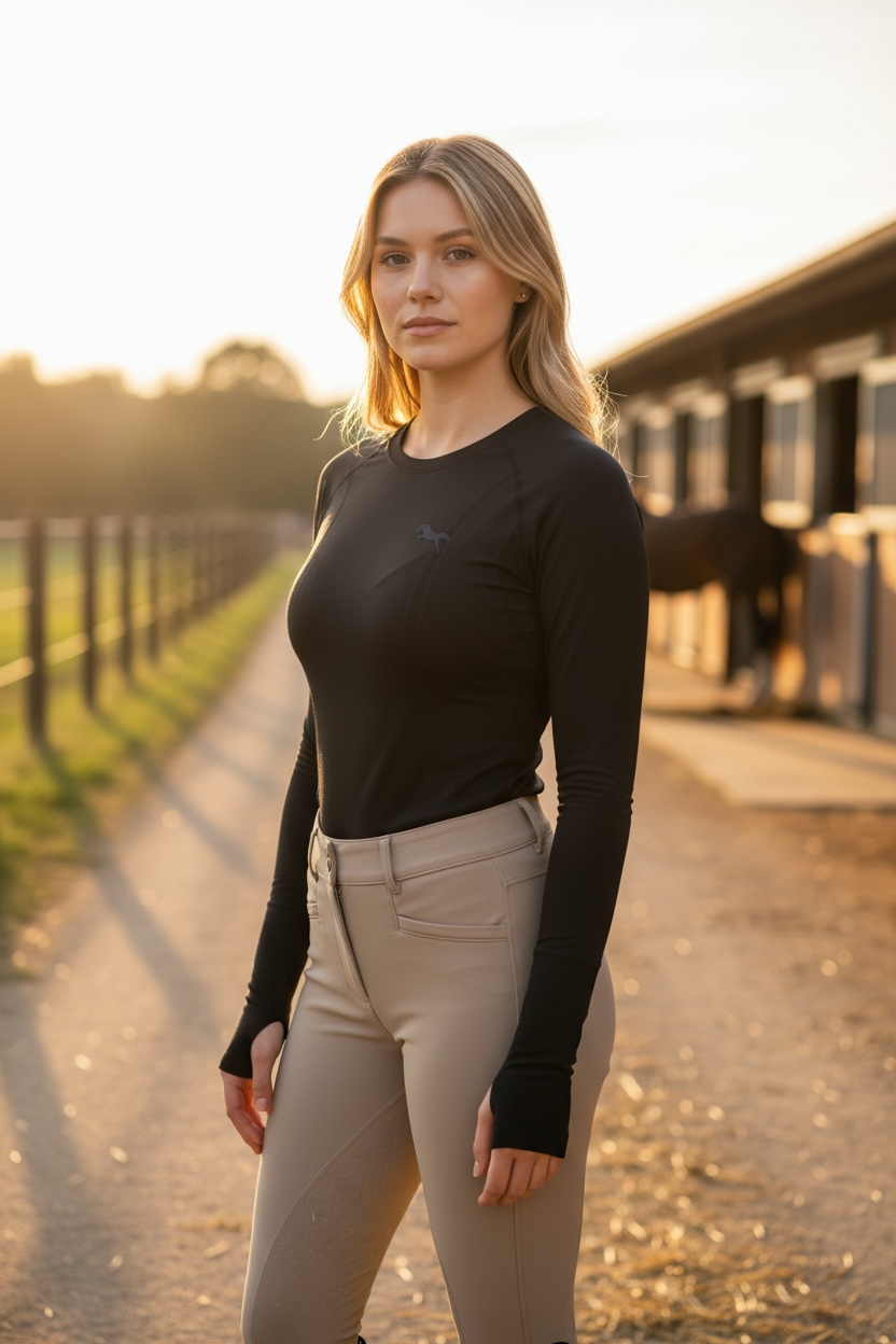 BLACK SEAMLESS- Long Sleeve Riding Shirts-WITH THUMBHOLES