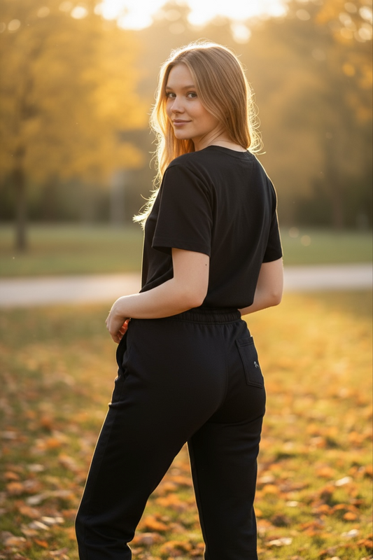 Black Sweatpants with back pocket- horse logo and signature logo
