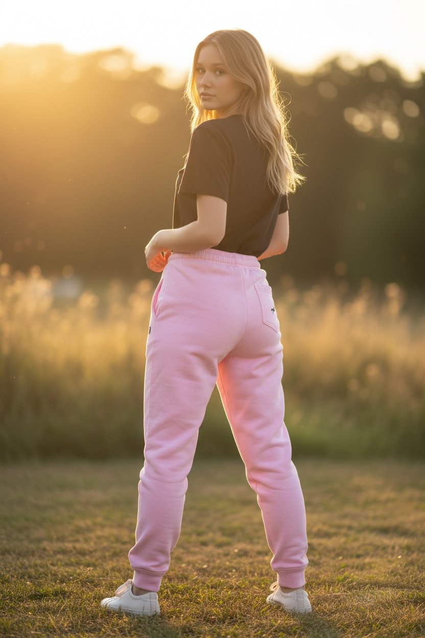 Pink sweatpants - black logo front and back