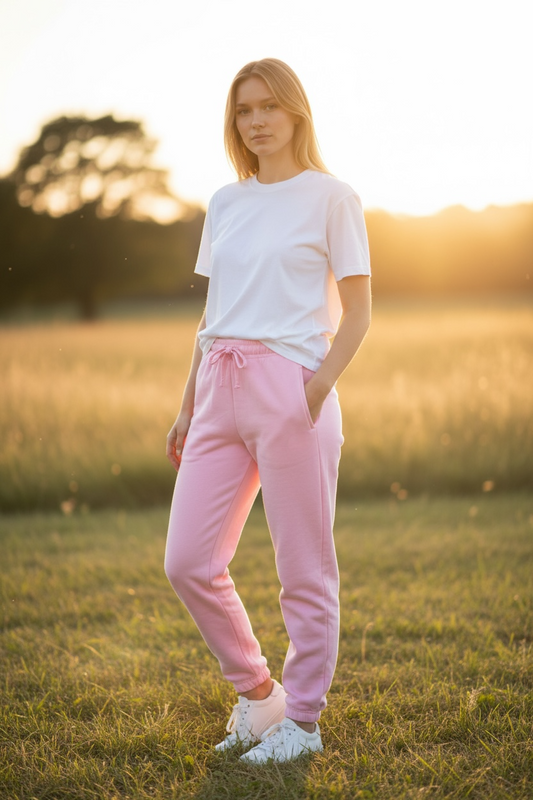 Pink sweatpants - black logo front and back