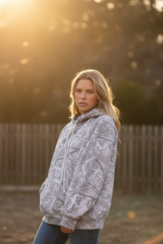 Aspen Camo Hoodie -pink puff print horse logo