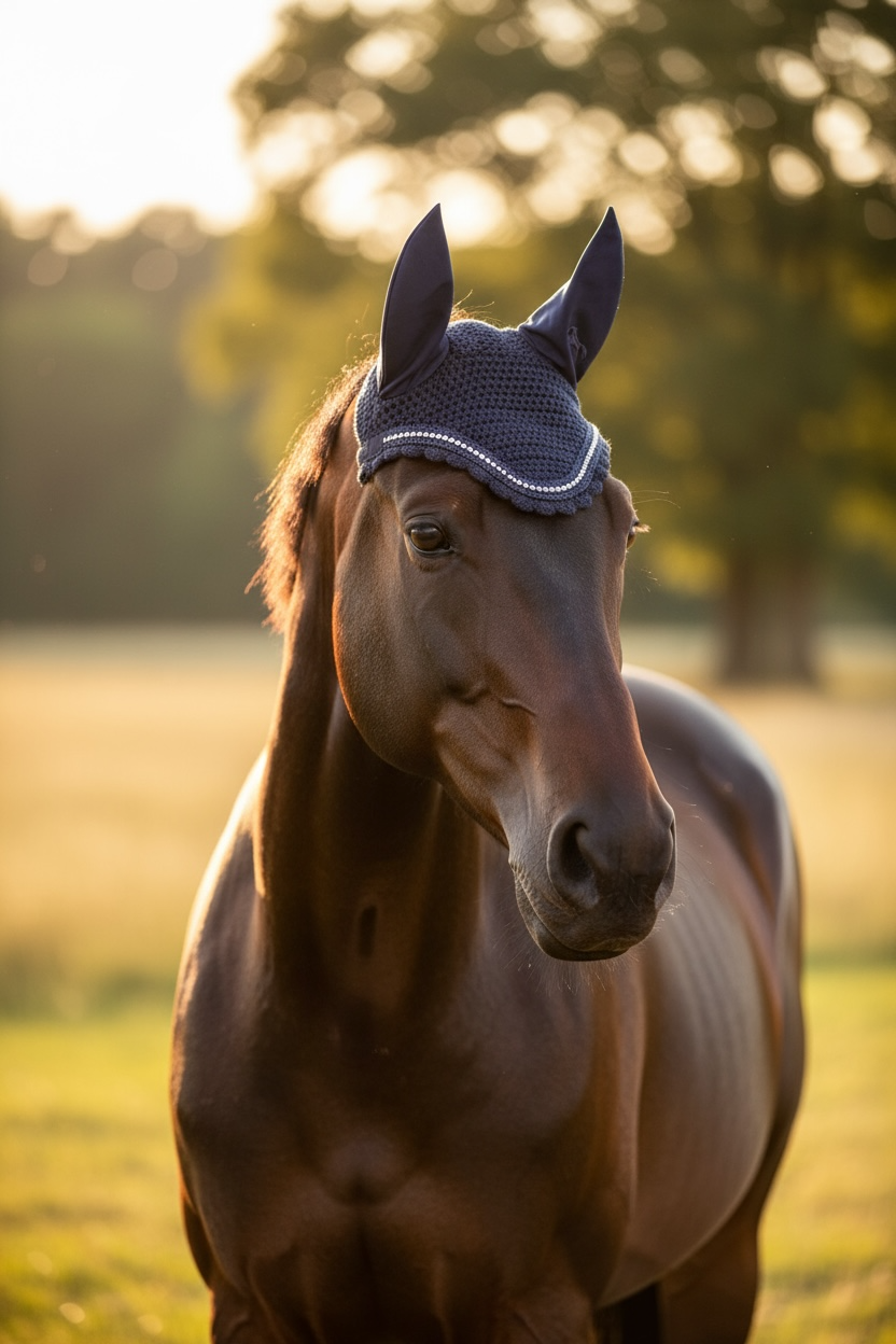 Blue Windsor Ear Bonnet – Rhinestone Trim