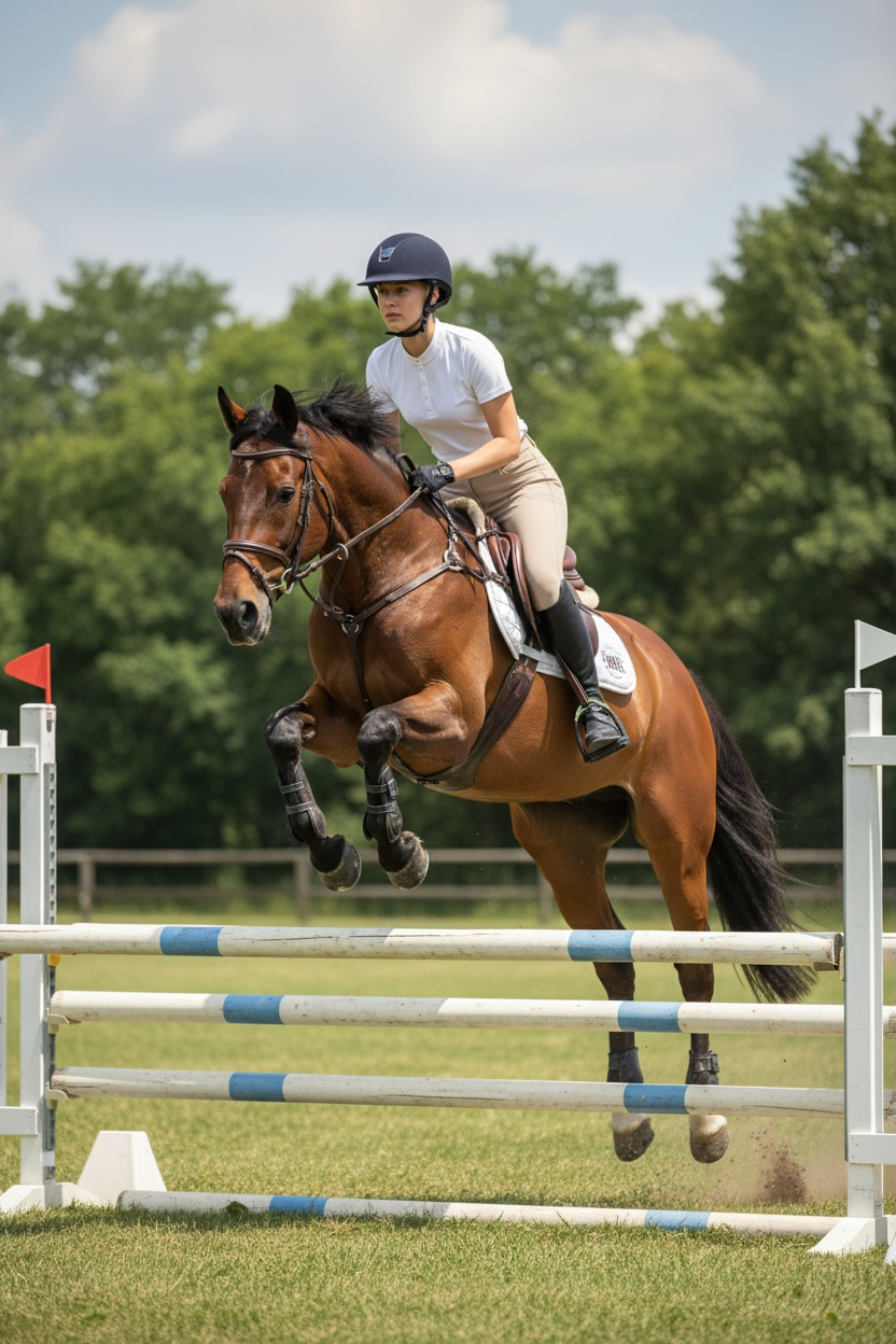 Pro Performance Competition Breeches – Beige | Medium-Rise with Tan Knee Patches & Black Ankle Cuffs & Signature Embroidered Logo