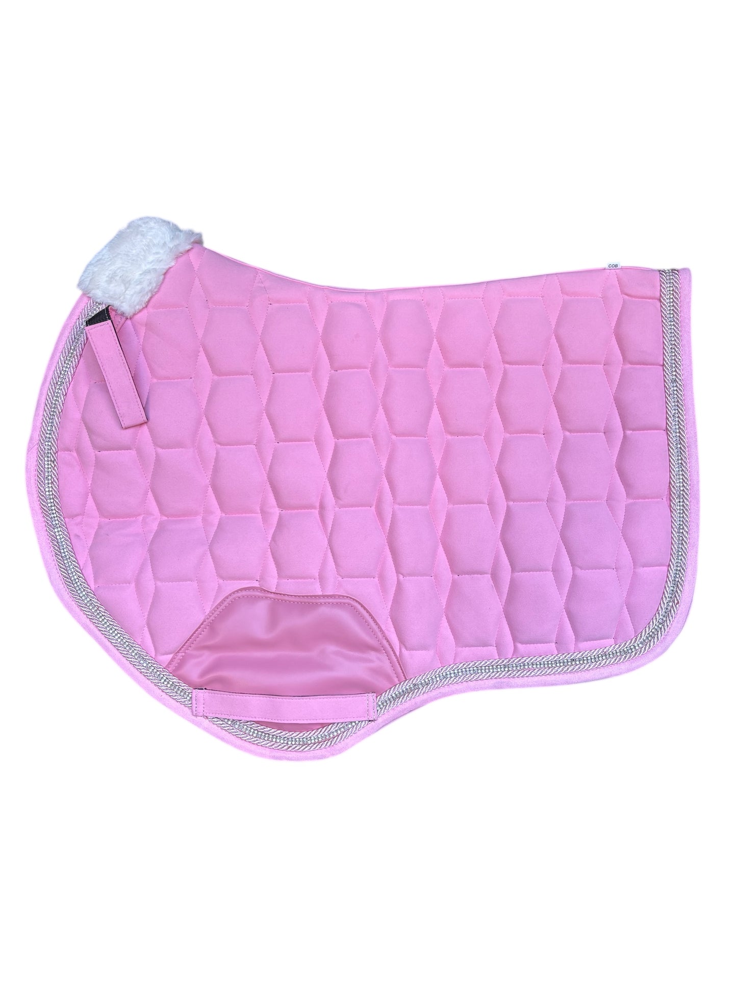 Babydoll Pink Suede Saddle Pad with Rhinestone Trim & Pink Faux Leather Patch