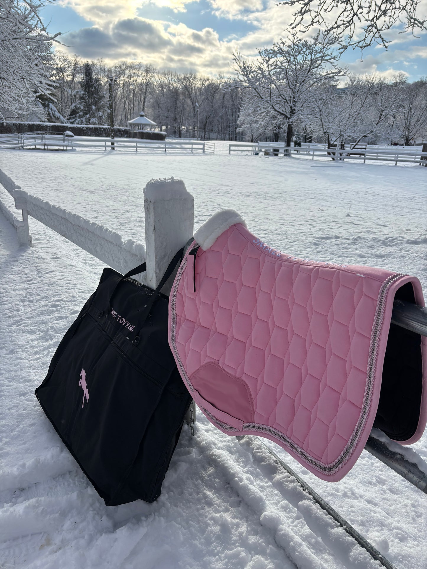 Babydoll Pink Suede Saddle Pad with Rhinestone Trim & Pink Faux Leather Patch