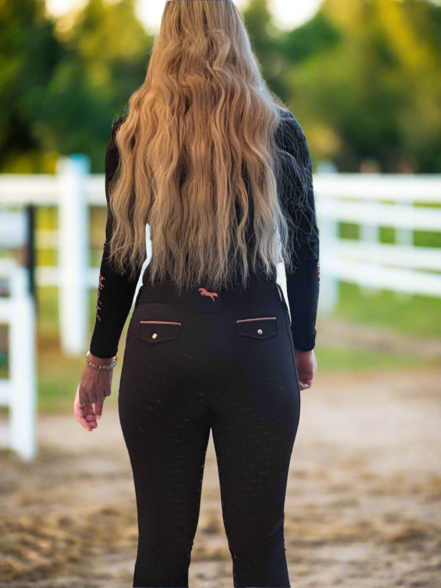 Black Breeches - Pink logo and pink pocket rim - Full-seat silicone seat