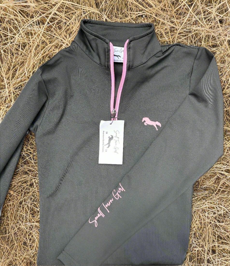 EQUESTRIAN 𝐁𝐀𝐒𝐄 𝐋𝐀𝐘𝐄𝐑 LONG SLEEVE | BLACK WITH BUBBLEGUM PINK ZIPPER TECHNICAL STRETCH