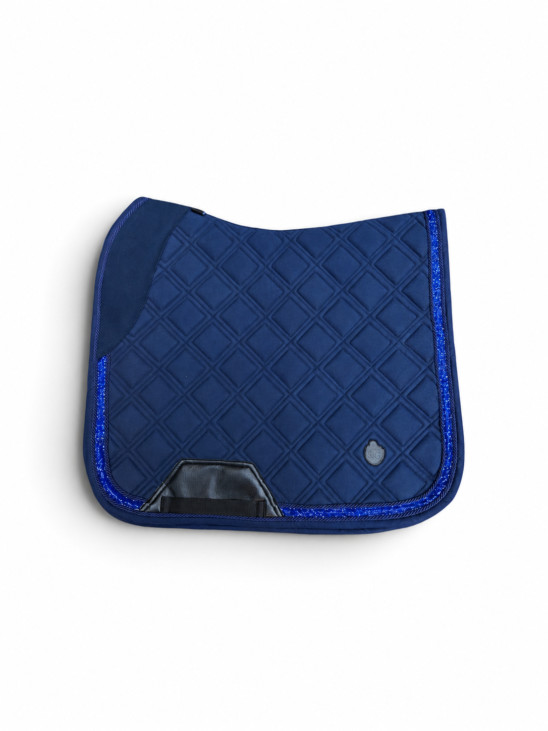 Sapphire Glow Dressage Saddle Pad | Navy Blue Suede Saddle Pad with Rhinestone Trim | Quilted