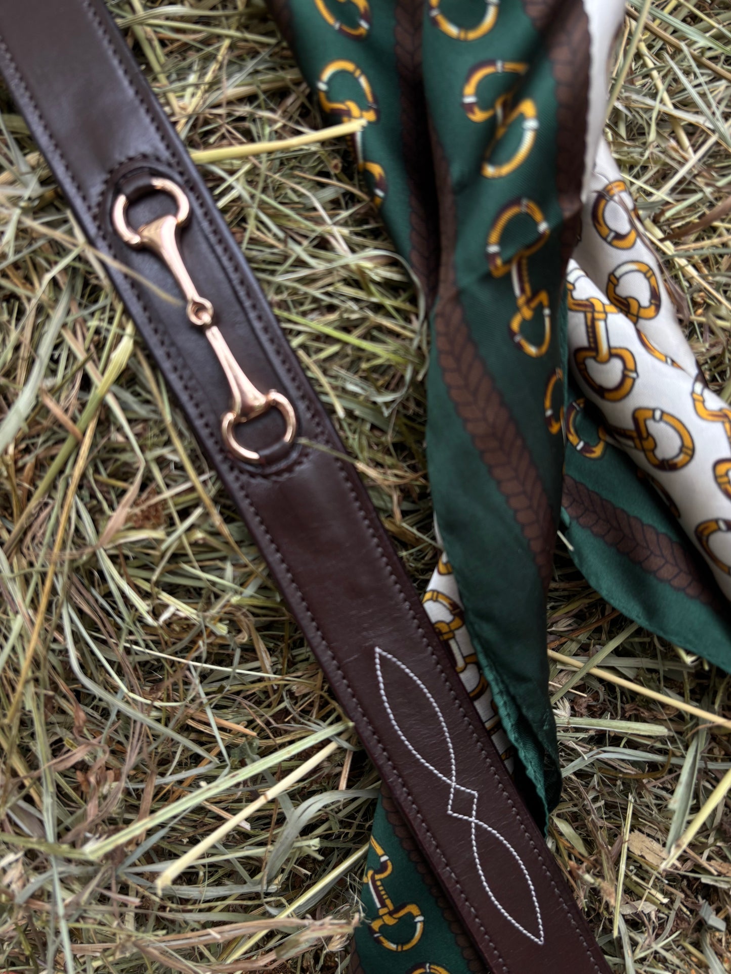 Belmont Belt | Dark Brown Leather Horse Bit Belt with Gold Hardware