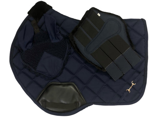 💙 Equestrian Navy Quilted Saddle Pad with Gold Bit Detail | Small Town Girl