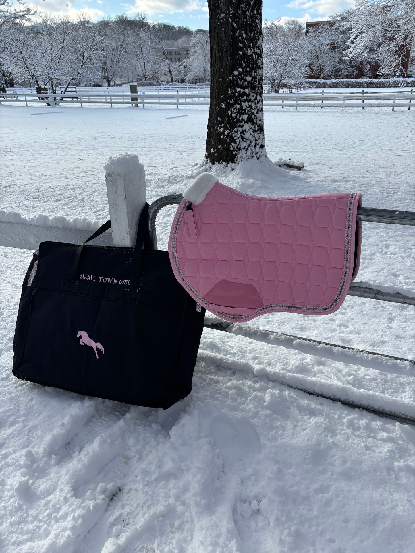 Babydoll Pink Suede Saddle Pad with Rhinestone Trim & Pink Faux Leather Patch