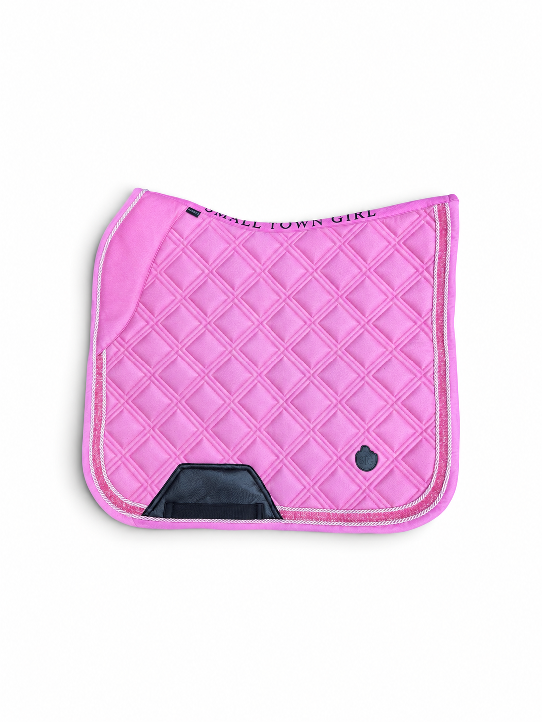 Candy Crush Dressage Saddle Pad | Pink Suede Saddle Pad with Rhinestone Trim | Quilted