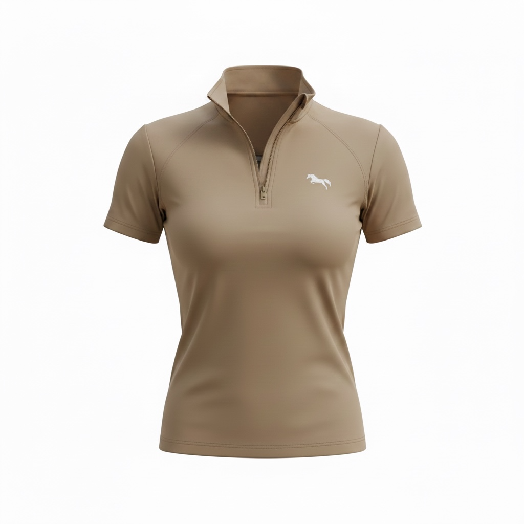 EQUESTRIAN 𝐁𝐀𝐒𝐄 𝐋𝐀𝐘𝐄𝐑 SHORT SLEEVE | SANDY DUNE WITH WHITE LOGO PRINT TECHNICAL STRETCH