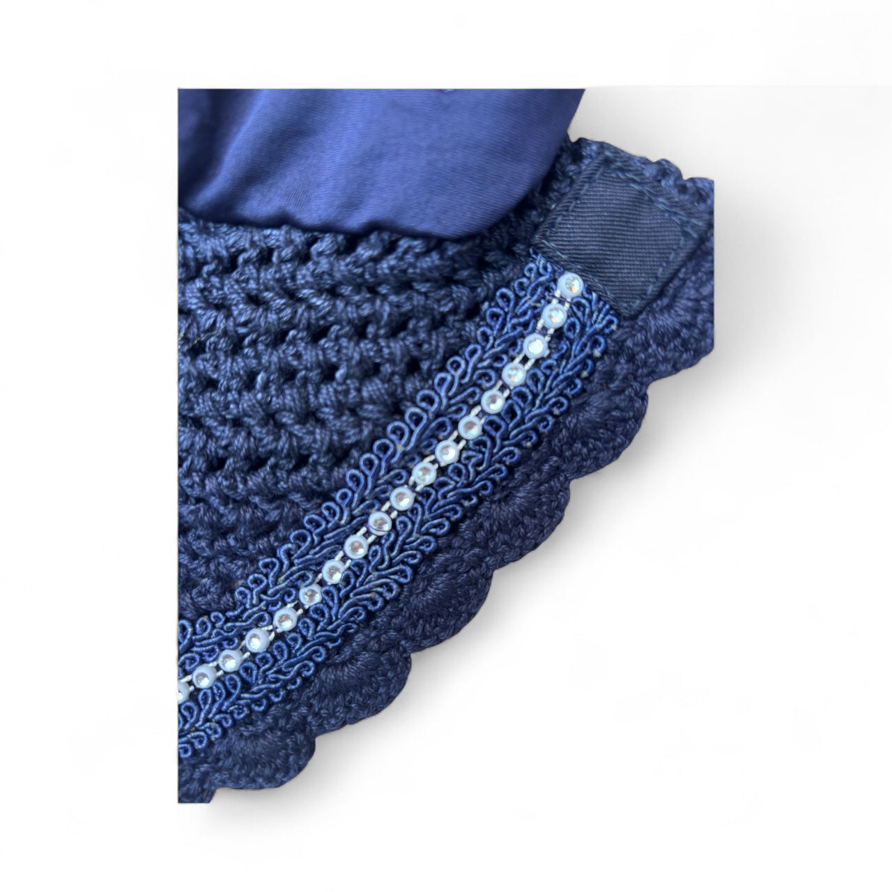 Blue Windsor Ear Bonnet – Rhinestone Trim