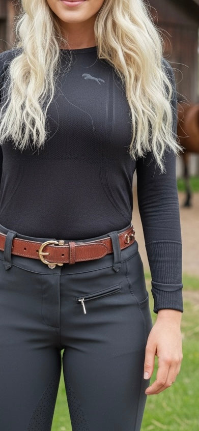 Wellington Belt | Cognac Leather Equestrian Belt with Gold Hardware