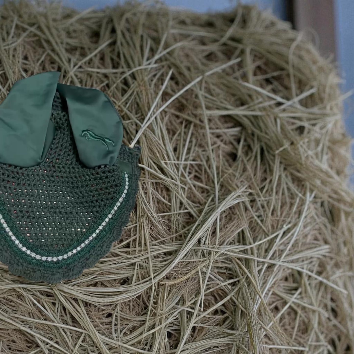 Green Derby Ear Bonnet – Rhinestone Trim