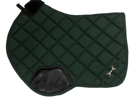🌿 Equestrian Hunter Green Quilted Saddle Pad with Gold Bit Detail | Small Town Girl