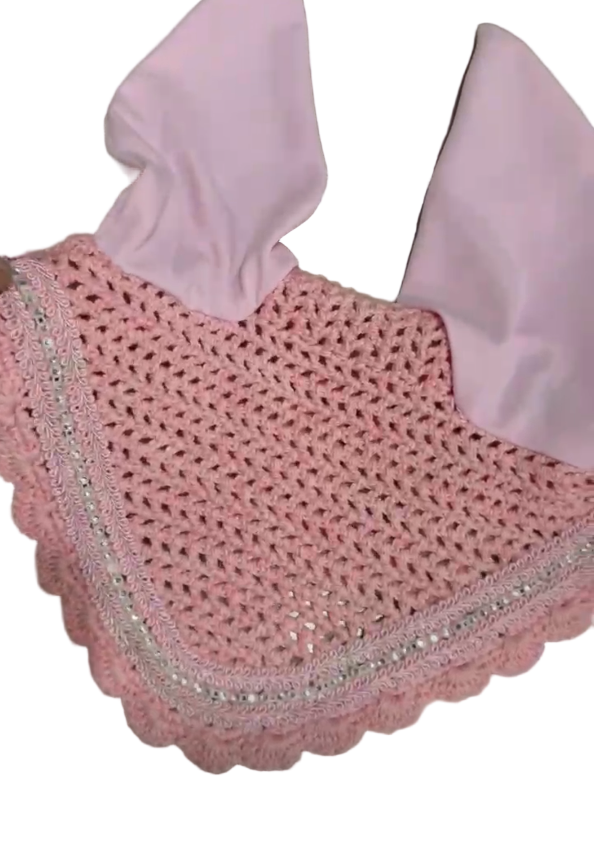 Pink Babydoll Ear Bonnet – Rhinestone Trim