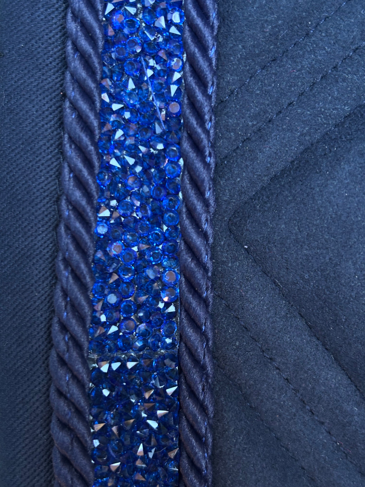 Sapphire Glow Dressage Saddle Pad | Navy Blue Suede Saddle Pad with Rhinestone Trim | Quilted