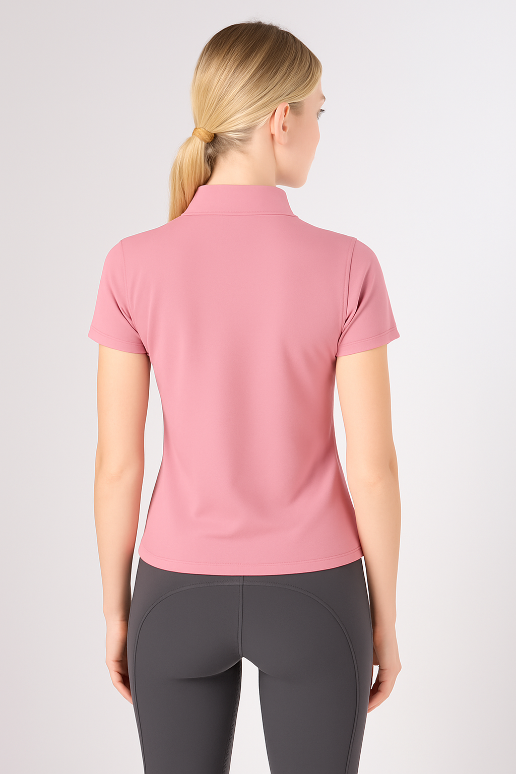 EQUESTRIAN 𝐁𝐀𝐒𝐄 𝐋𝐀𝐘𝐄𝐑 SHORT SLEEVE | PINK WITH WHITE LOGO PRINT TECHNICAL STRETCH
