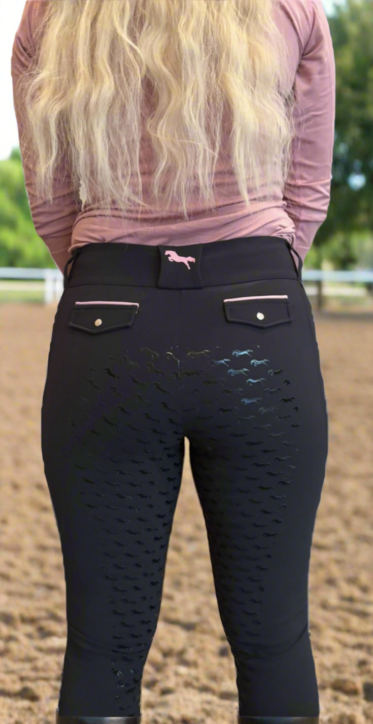 Black Breeches - Pink logo and pink pocket rim - Full-seat silicone seat