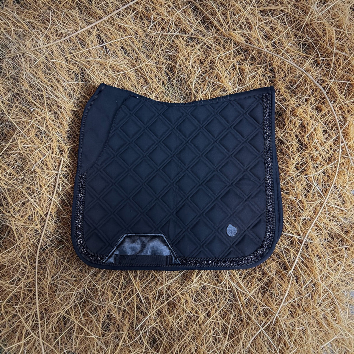 Black Diamond Dressage Saddle Pad | Black Suede & Rhinestone Trim