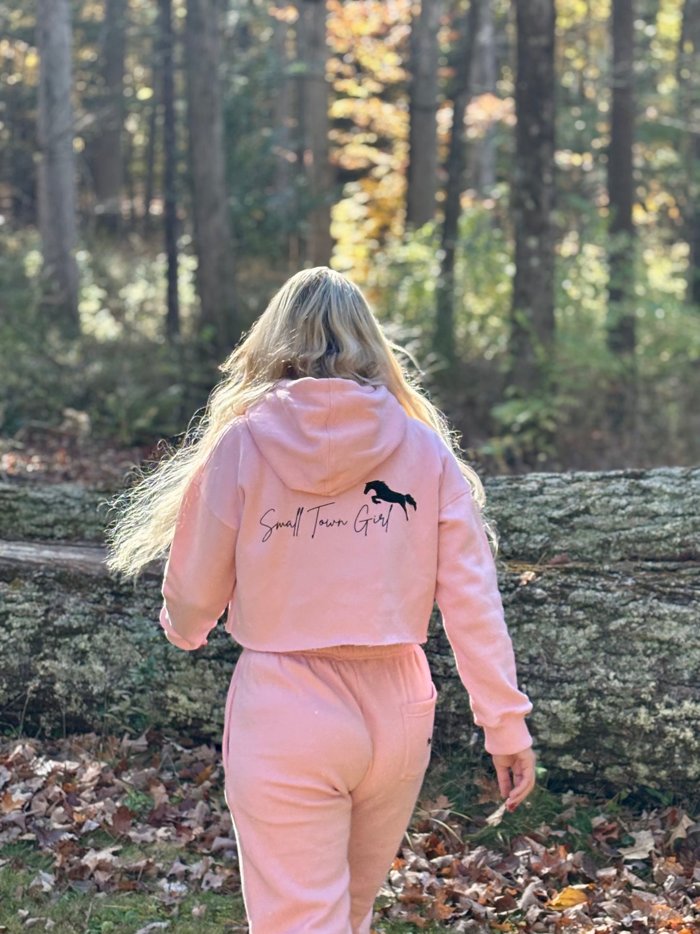 Babydoll pink cropped hoodie - black logo